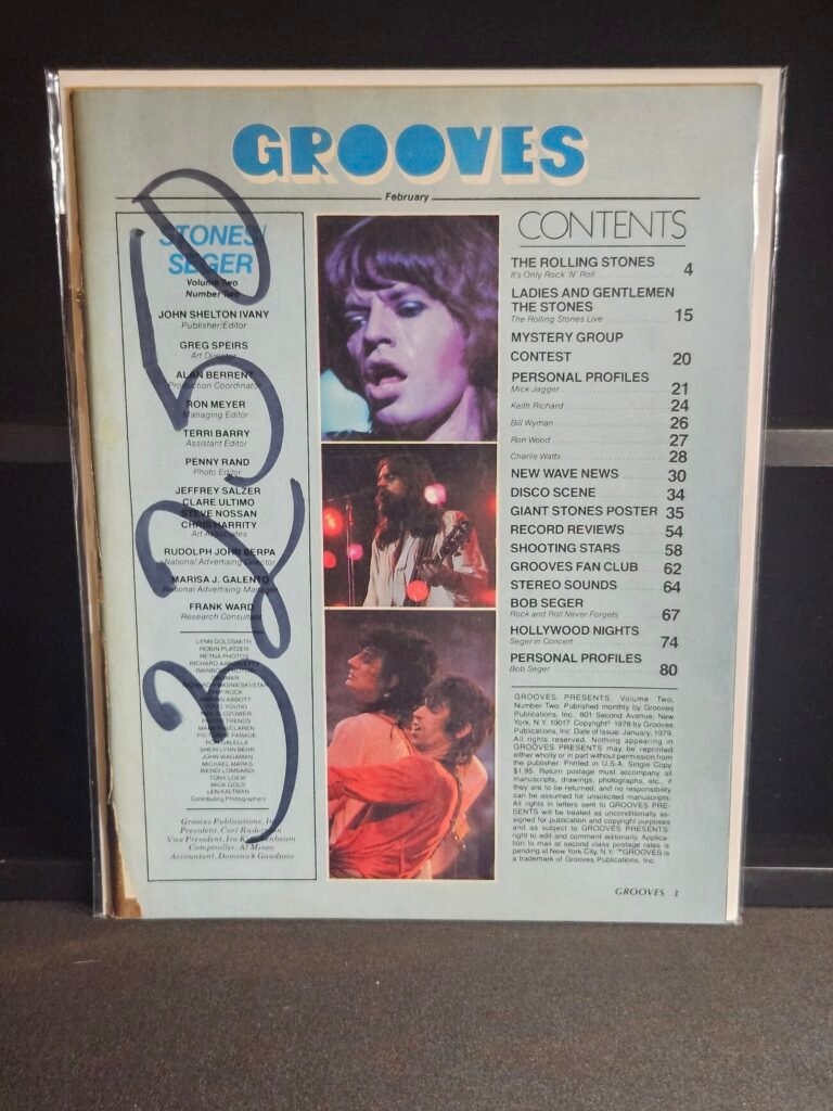 GROOVES Magazine (Coverless) February 1979 Bob Seager - Rolling Stones - Mick Jagger