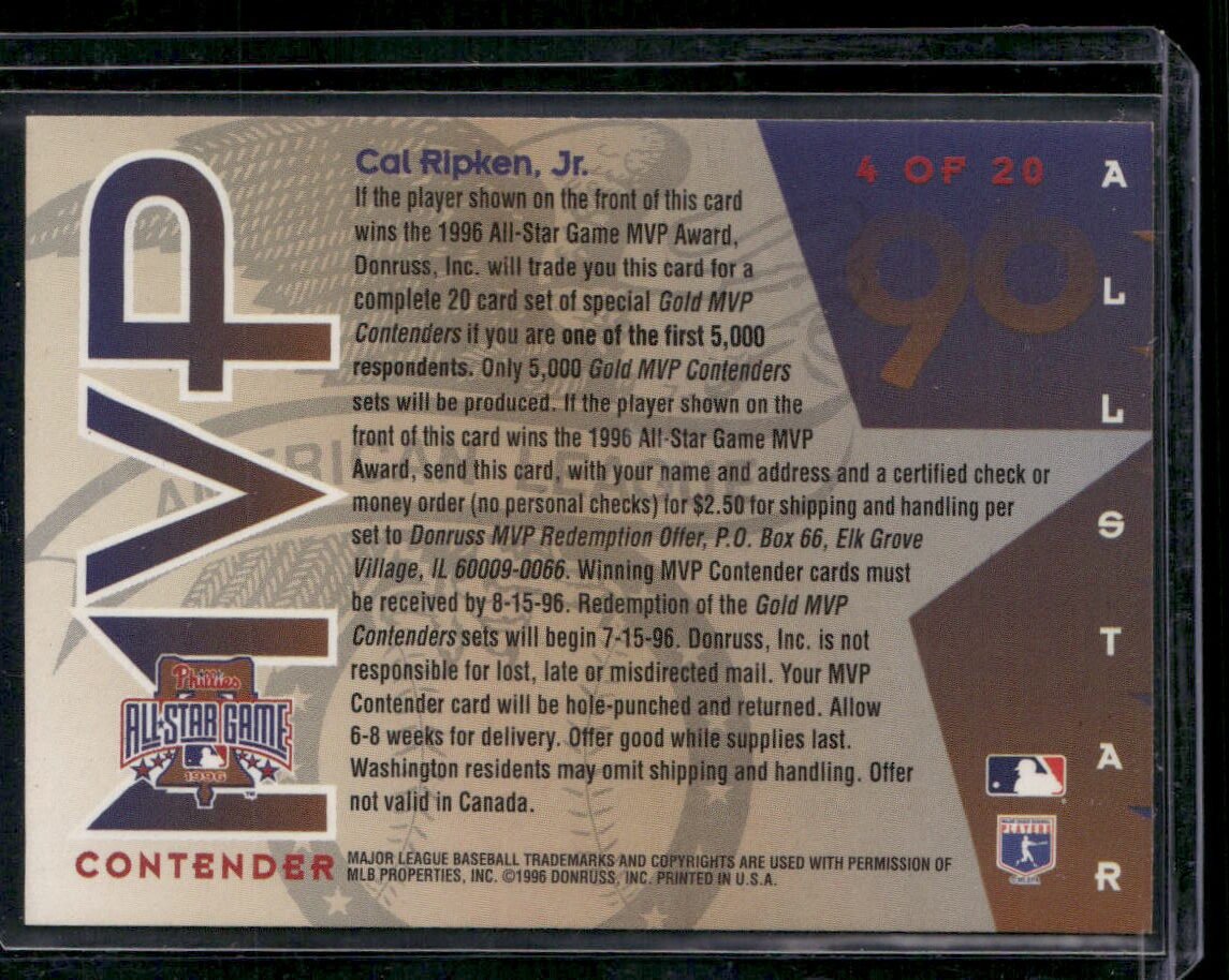 1996 Leaf All Star MVP Contender #4 Cal Ripken Jr. - Image 2