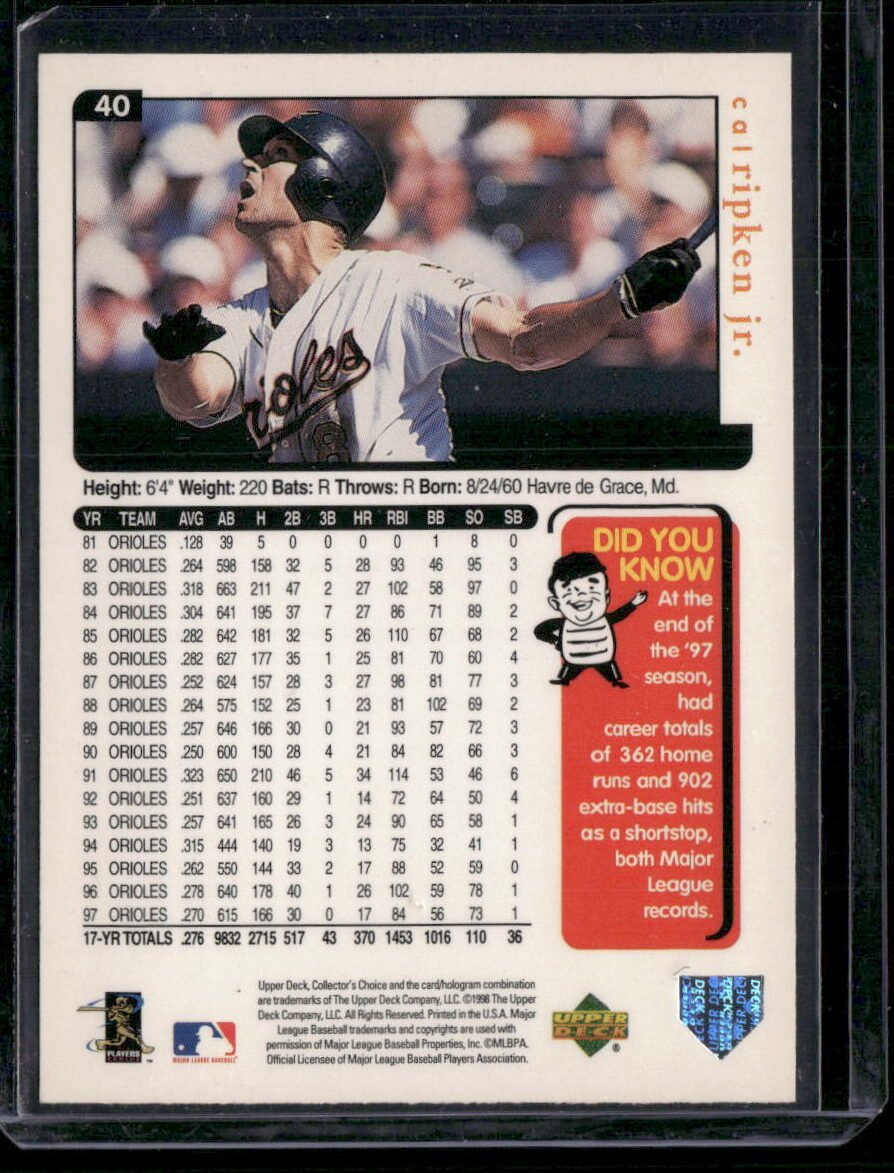 1998 Upper Deck Collector's Choice #40 Cal Ripken Jr. - Image 2