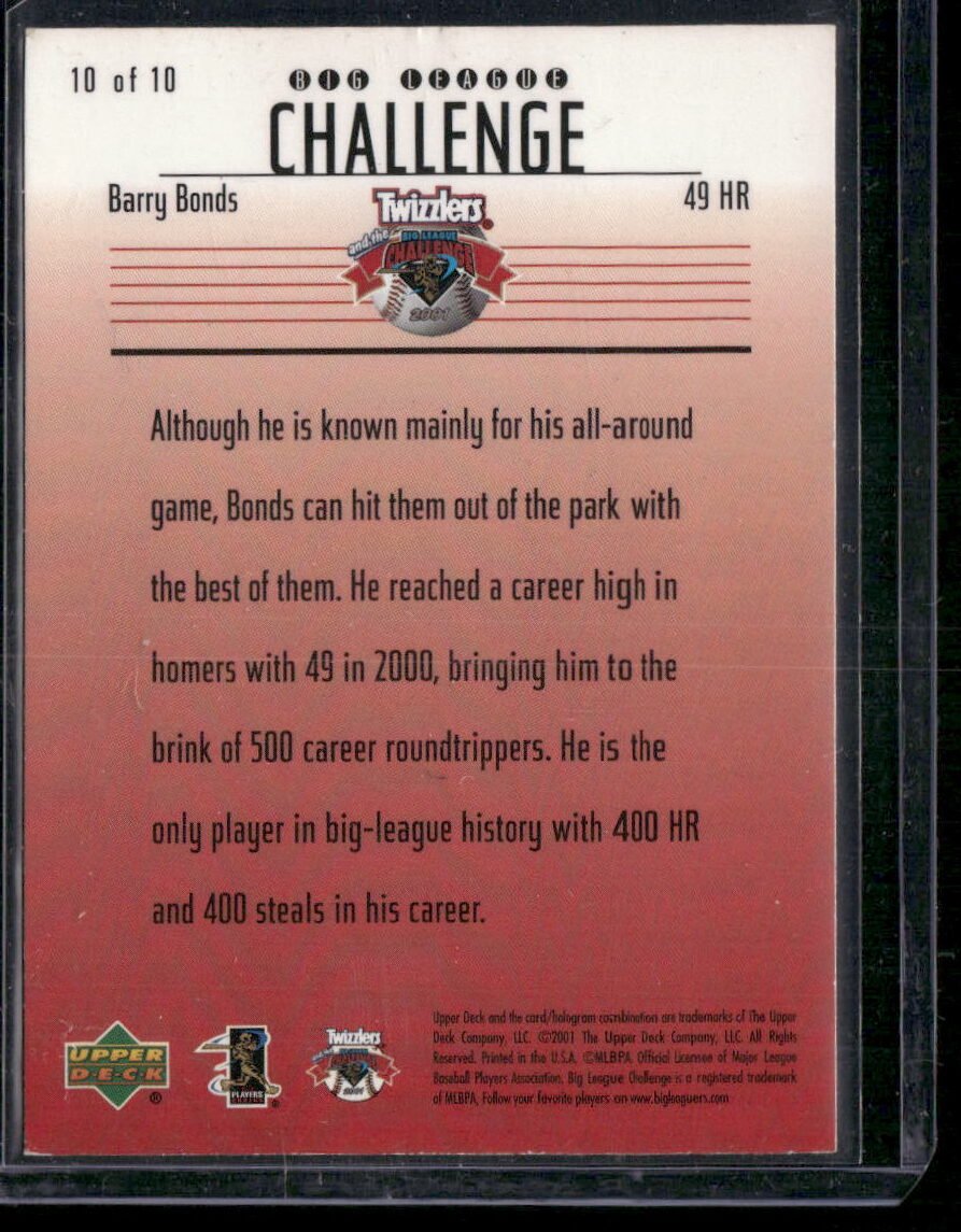 2001 Upper Deck Twizzler #10 Barry Bonds - Image 2