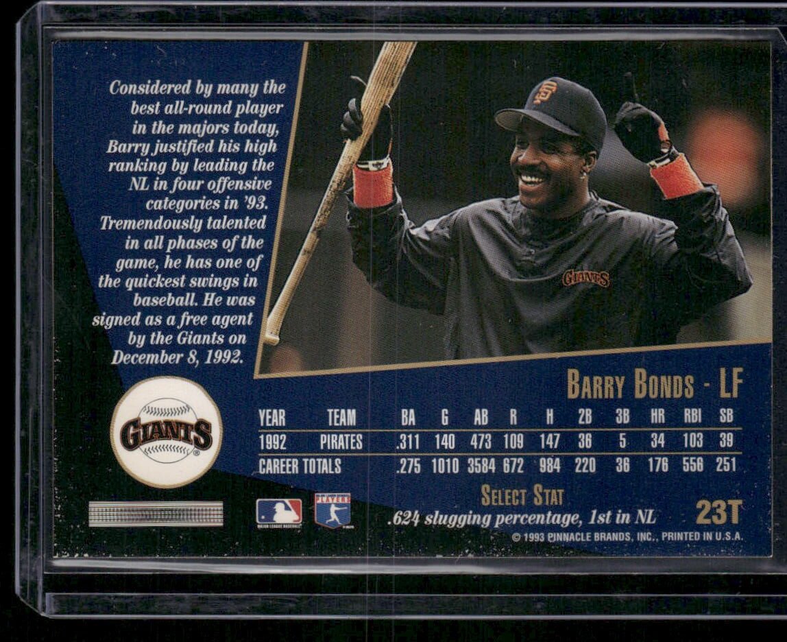 1993 Score Select #23T Barry Bonds - Image 2