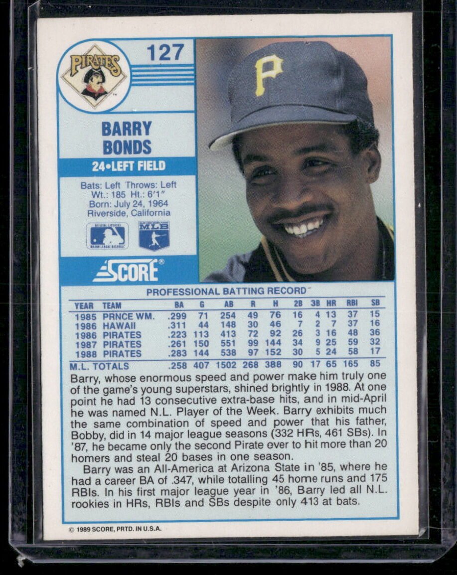 1989 Score #127 Barry Bonds - Image 2