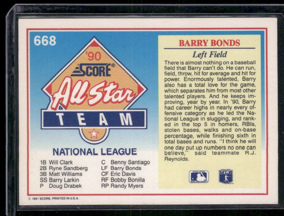 1991 Score All-Star #668 Barry Bonds