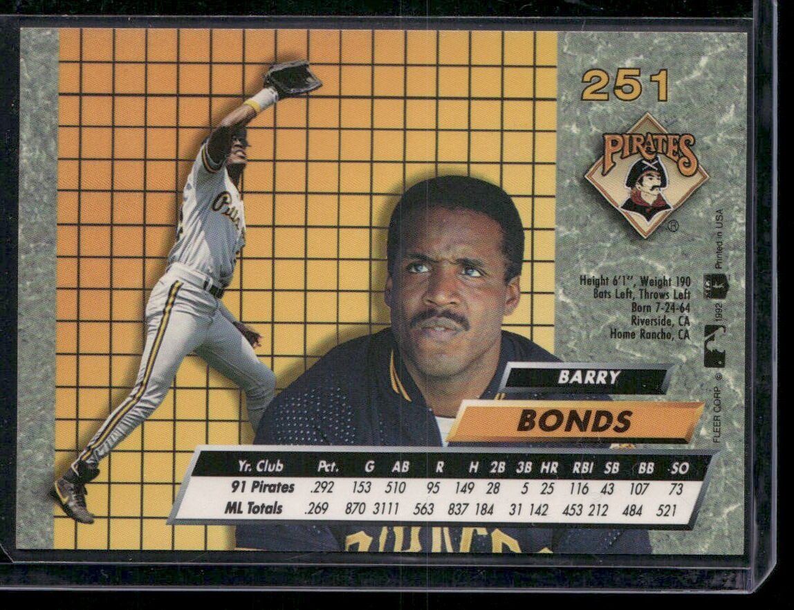1992 Fleer Ultra #251 Barry Bonds - Image 2