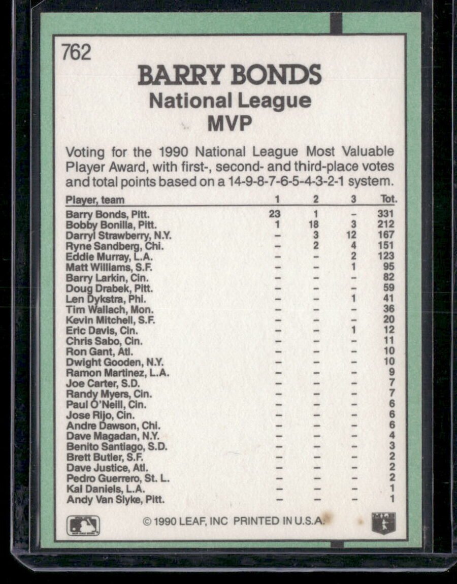 1991 Donruss Award Winner #762 Barry Bonds - Image 2