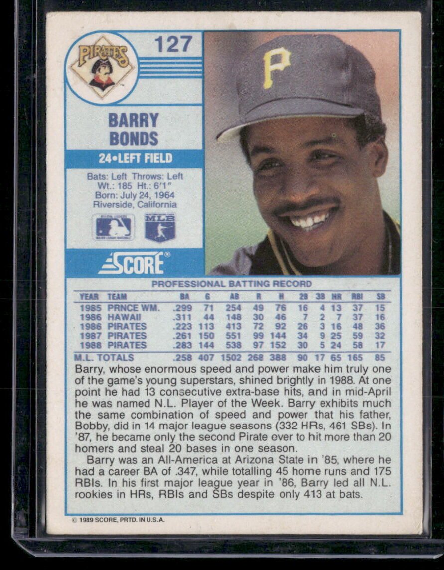 1989 Score #127 Barry Bonds - Image 2
