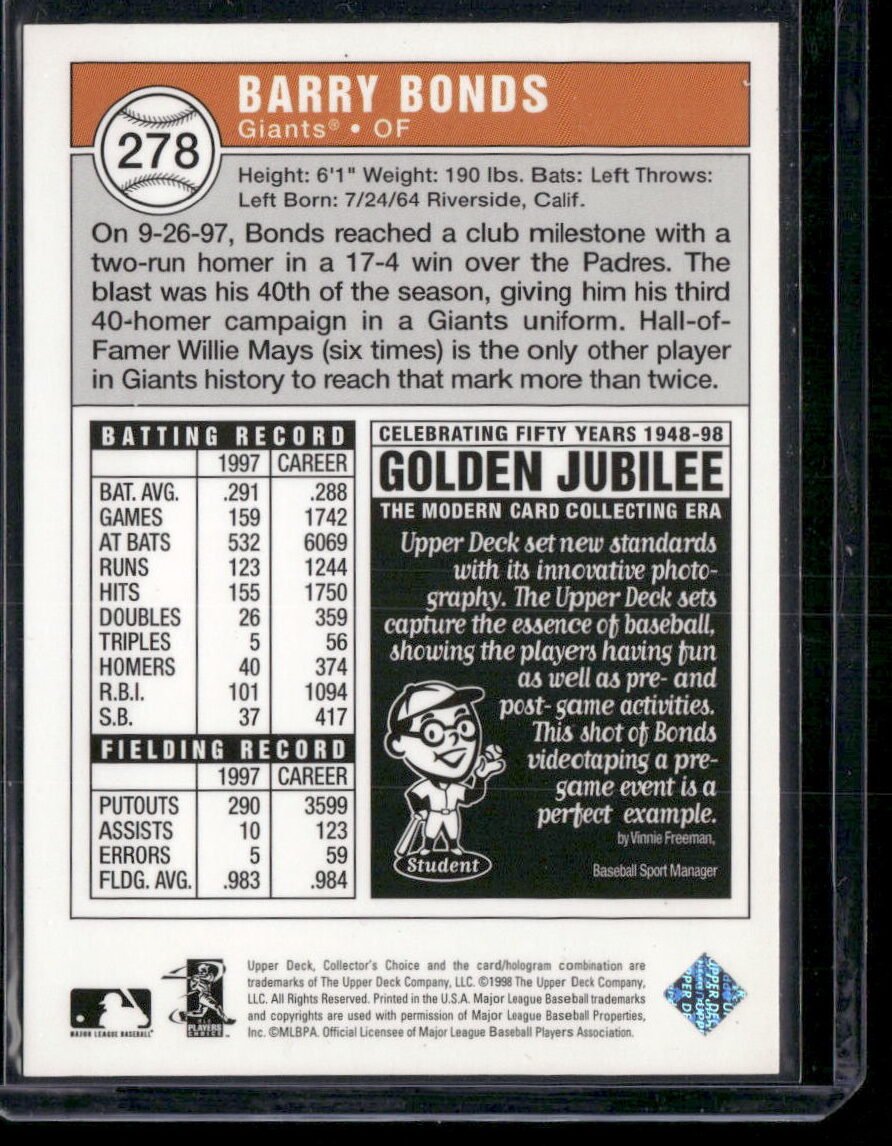 1998 Upper Deck Collector's Choice #278 Barry Bonds - Image 2