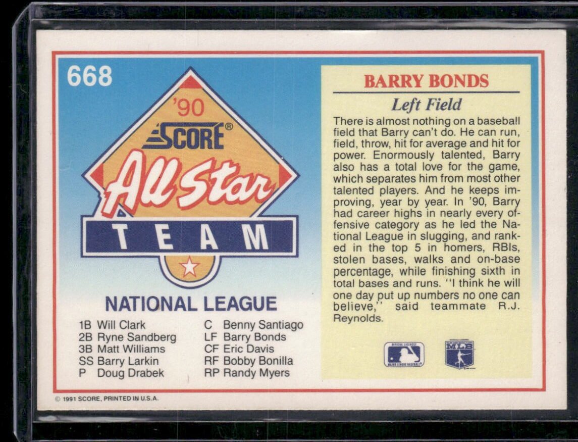 1991 Score All Star #668 Barry Bonds - Image 2
