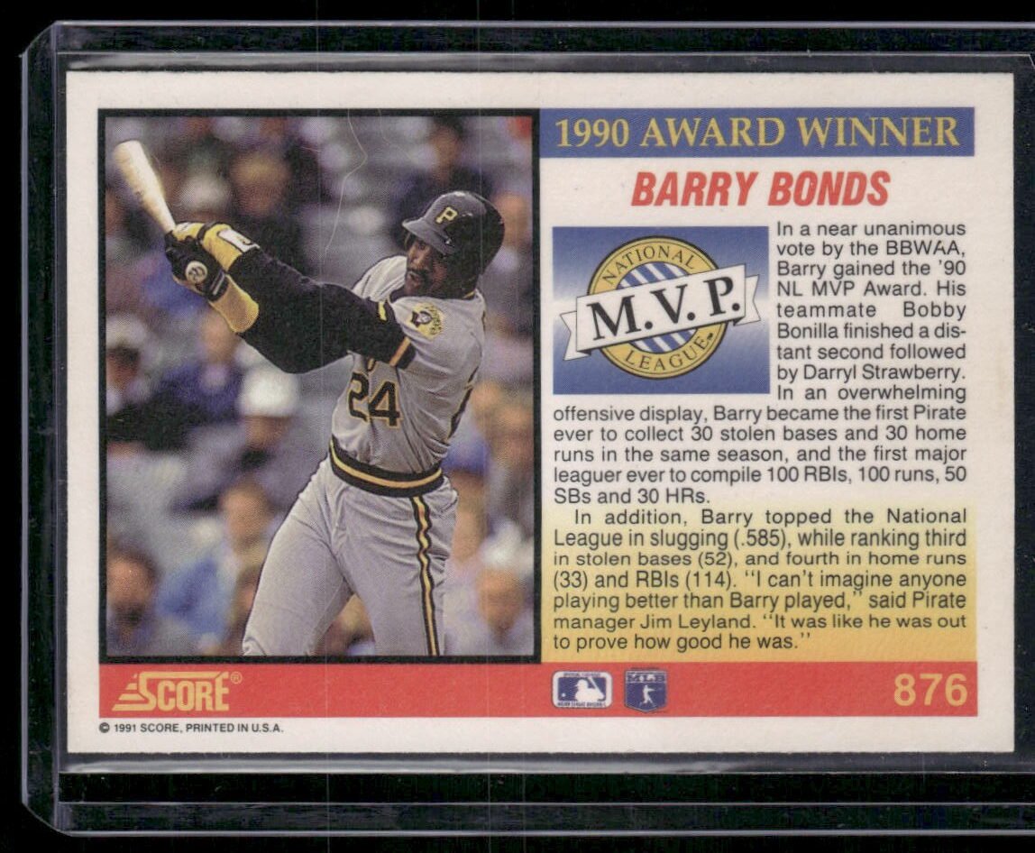 1991 Score MVP #876 Barry Bonds - Image 2