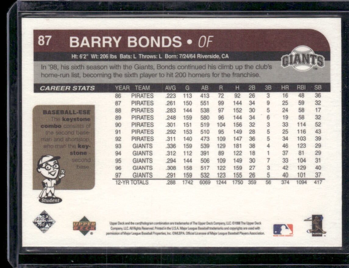 1998 Upper Deck Retro #87 Barry Bonds - Image 2