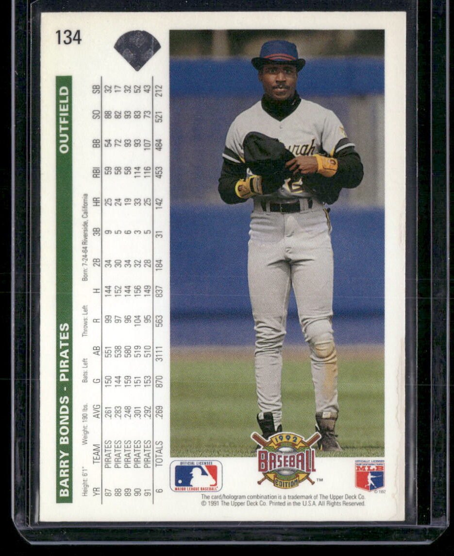 1992 Upper Deck #134 Barry Bonds - Image 2