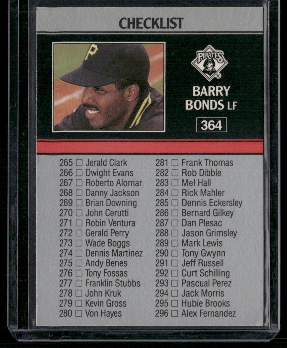 1991 Leaf Checklist #364 Barry Bonds
