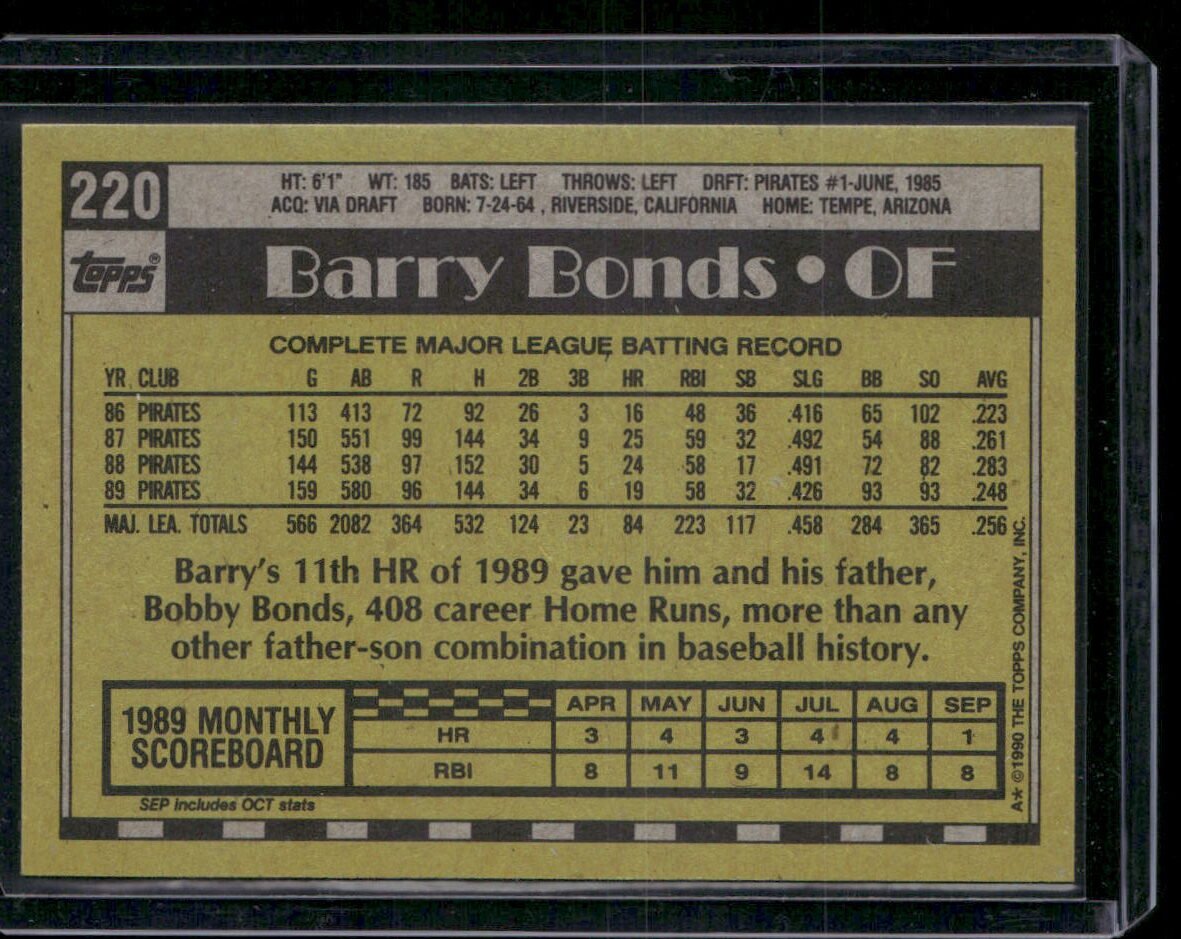 1990 Topps #220 Barry Bonds - Image 2