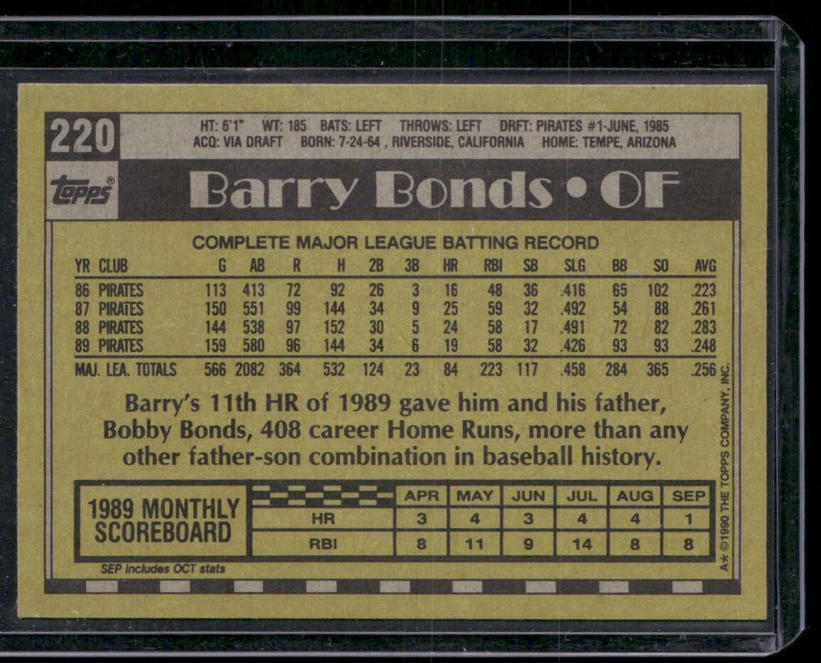 1990 Topps #220 Barry Bonds - Image 2