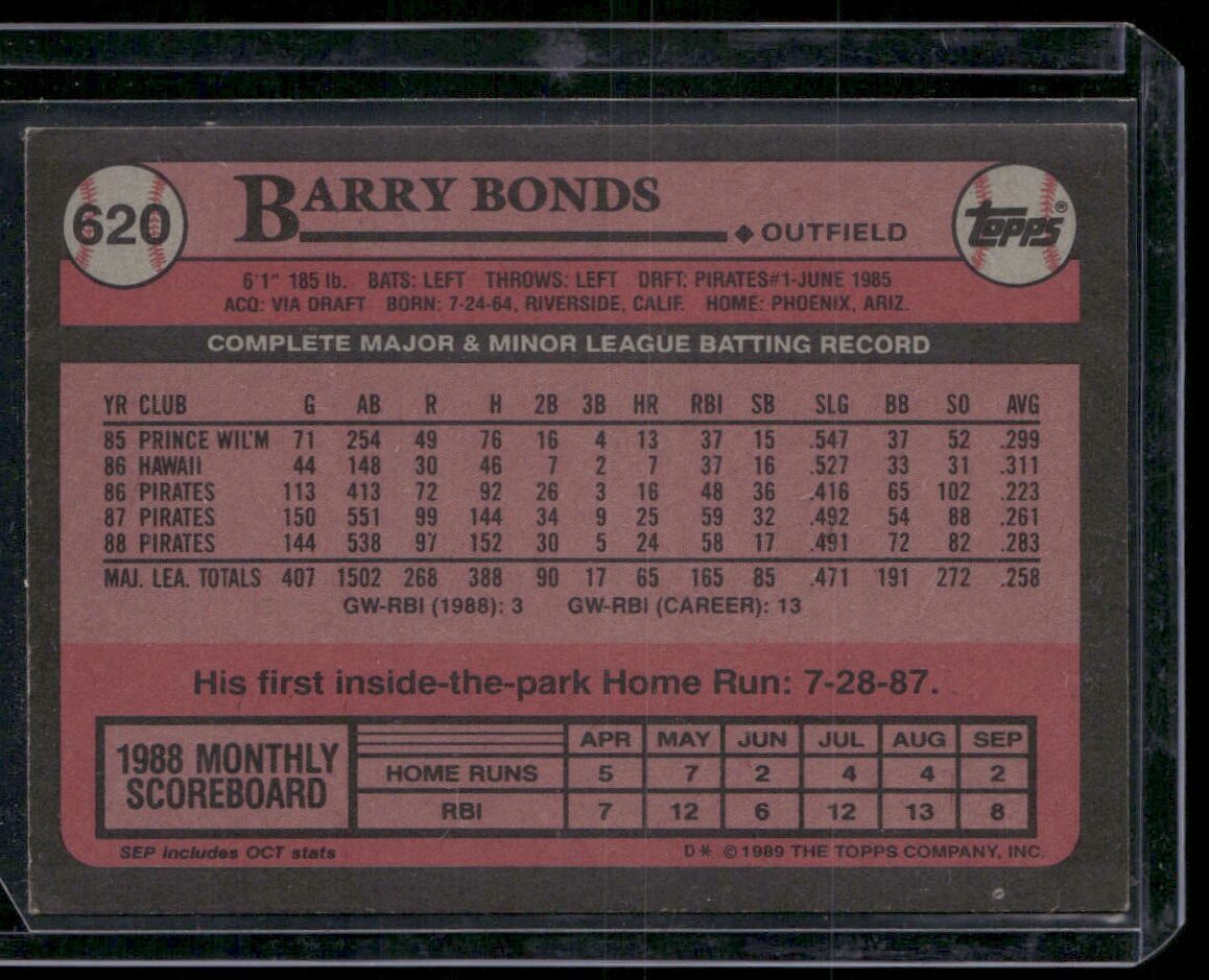 1989 Topps #620 Barry Bonds - Image 2