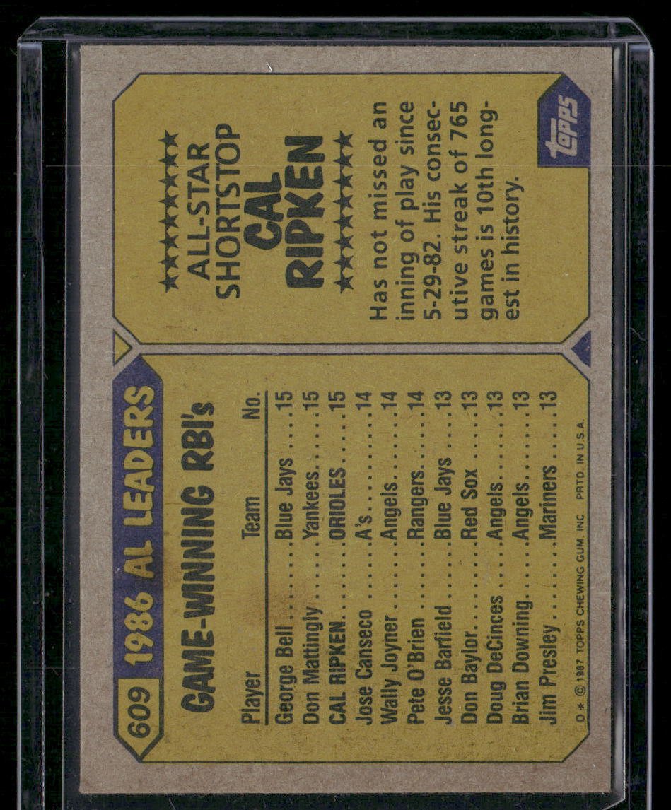 1987 Topps Allstar #609 Cal Ripken Jr. - Image 2