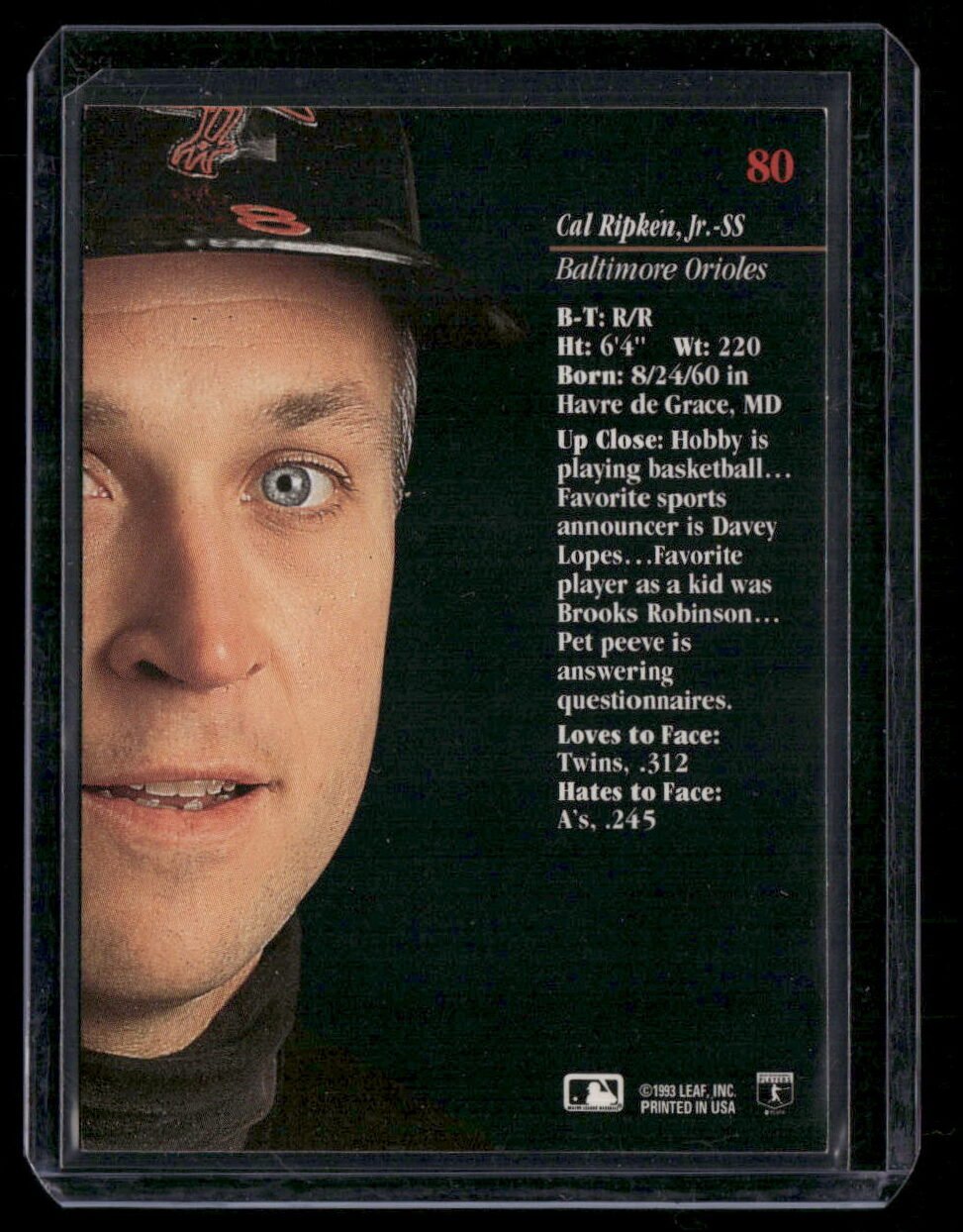 1990 Leaf Studio #80 Cal Ripken Jr. - Image 2
