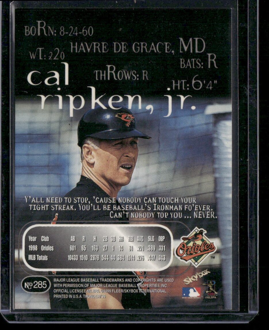 1999 Skybox Thunder #285 Cal Ripken Jr. - Image 2