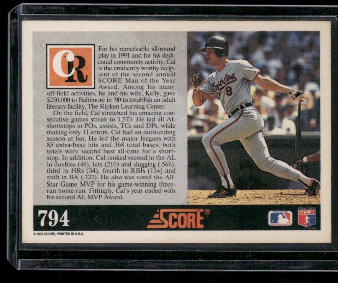 1992 Score #794 Cal Ripken Jr. - Image 2