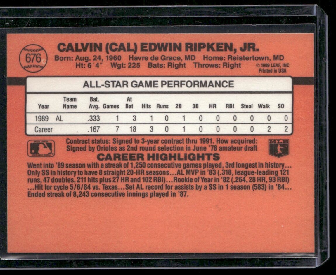 1990 Donruss #676 Cal Ripken Jr. - Image 2