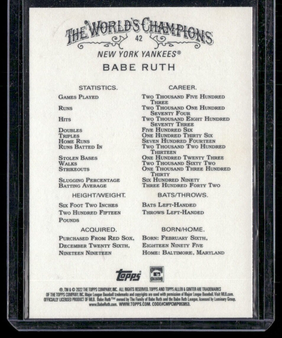 2022 Topps Allen & Ginter #42 Babe Ruth - Image 2